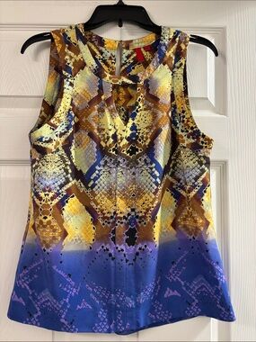 5/48 Sleeveless Blouse in Blue, Gold and Brown